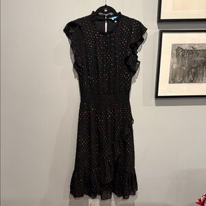Draper James Kacey Faux Wrap Dress in a Black Shimmer Dot Pattern, Sz XS